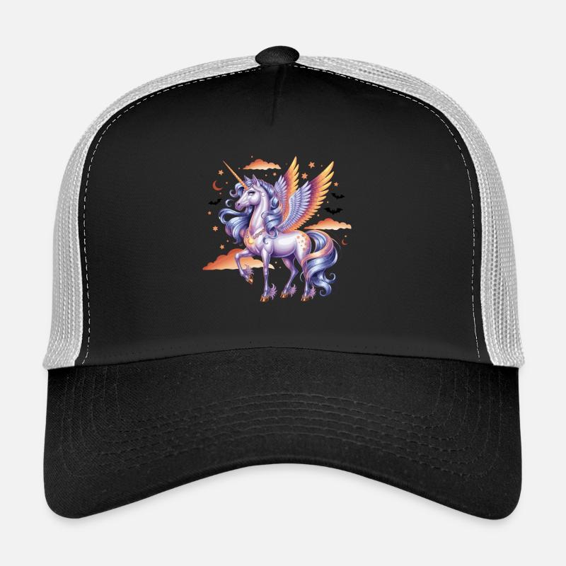 Magical unicorn with wings under starry sky Trucker Cap