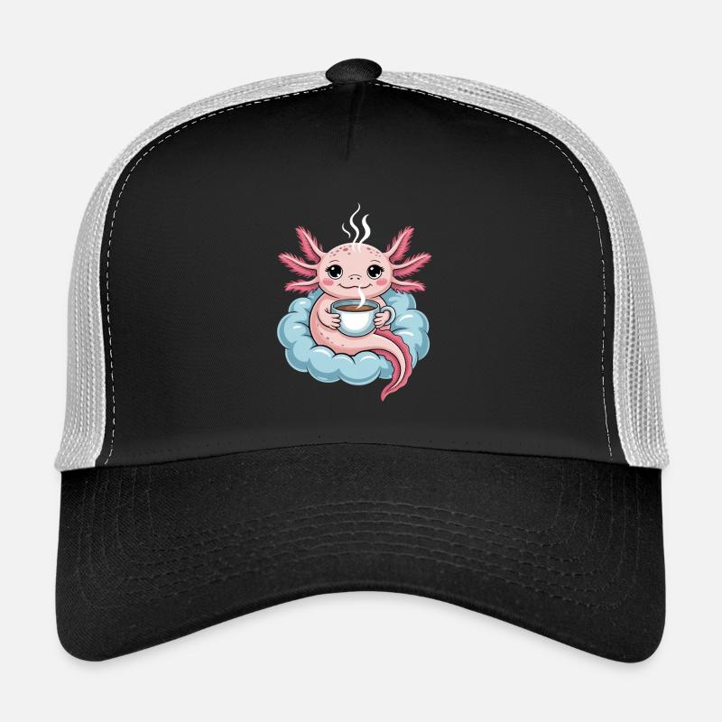 Axolotl with Coffee on Cloud Kawaii Morning Coffee Trucker Cap