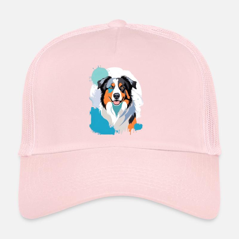 Buntes Aussie-Hundeporträt mit Farbspritzern Trucker Cap