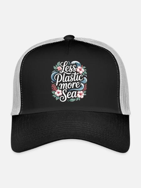 Moins de plastique, plus de mer – Design environnemental, Fleurs - Casquette trucker  - noir/gris pierre - Devant