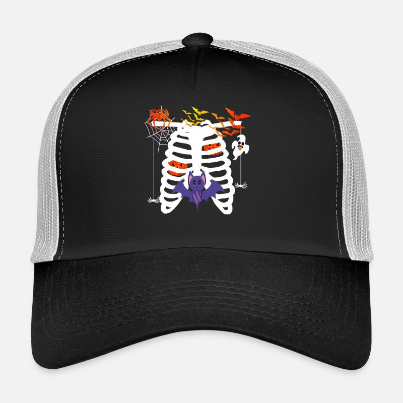 Halloween Costume Skeleton with Bats Pumpkin Trucker Cap
