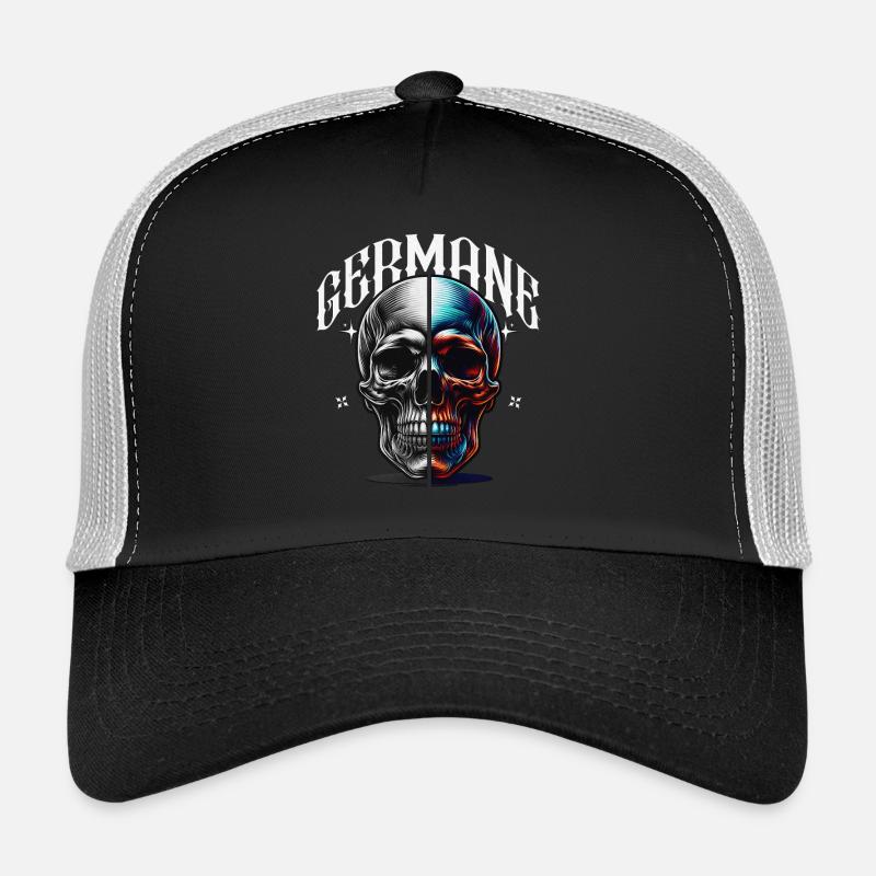 Split Skull Neon Contrast Germanic Trucker Cap