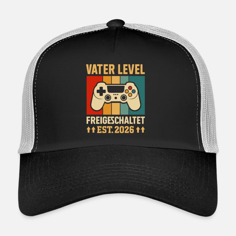 Zocker Papa VATER LEVEL FREIGESCHALTET EST 2026 - Trucker Cap - Schwarz/Steingrau