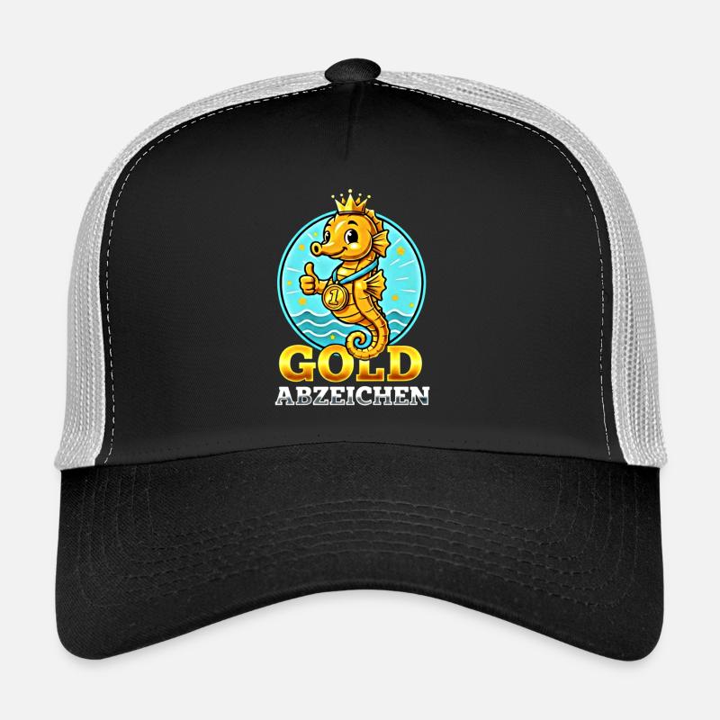 Seepferdchen Gold Abzeichen Schwimmen Leistung - Trucker Cap - Schwarz/Steingrau