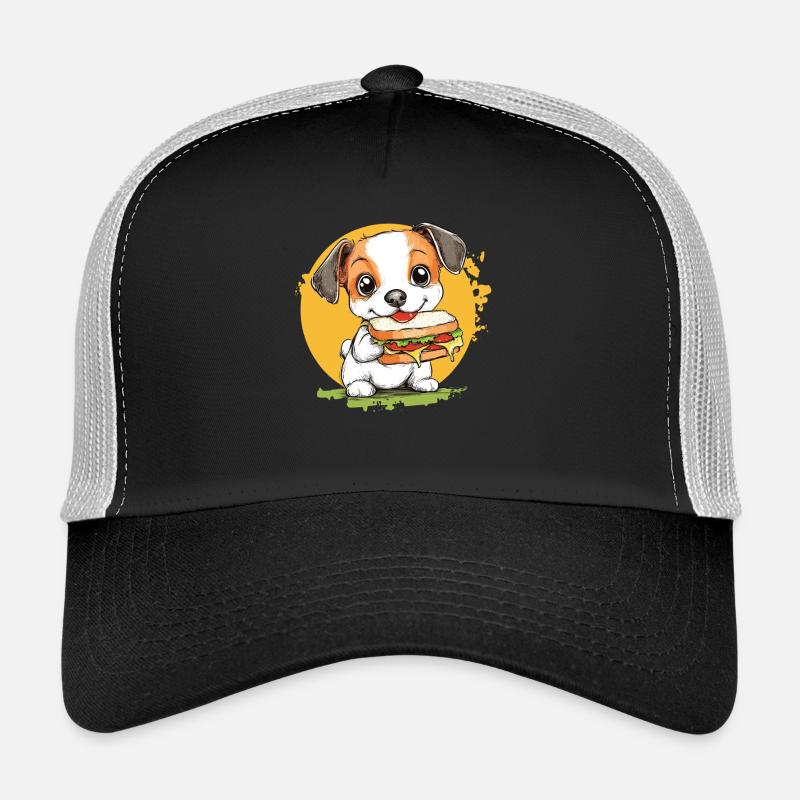 Petit chien dégustant un hamburger Casquette trucker 