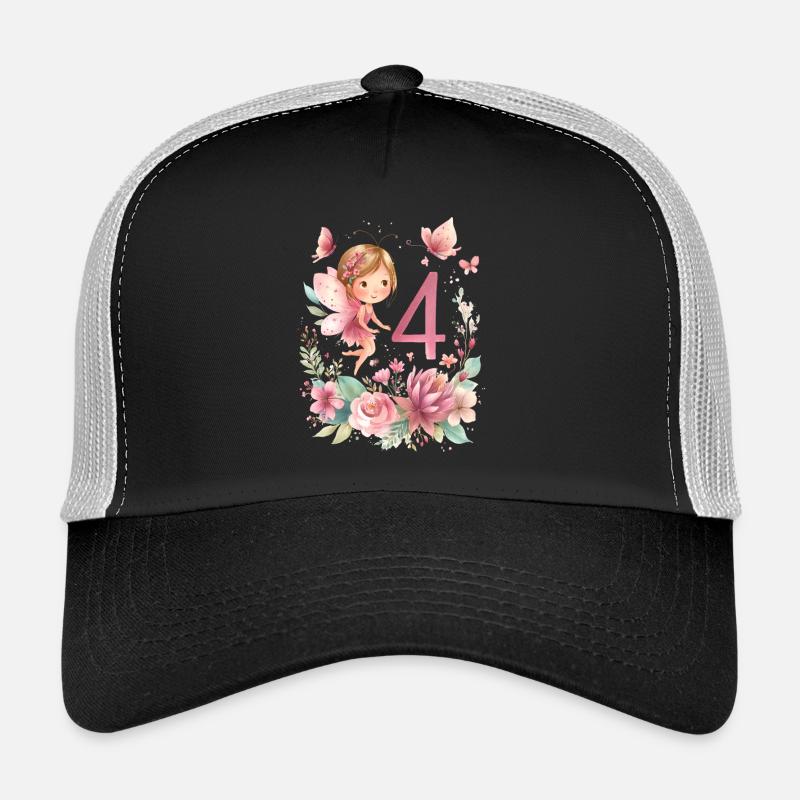 Geburtstag 4Mädchen Schmetterling Fee Party  - Trucker Cap - Schwarz/Steingrau