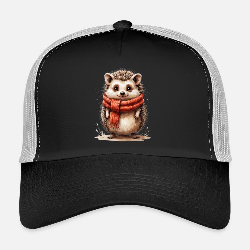 Winter hedgehog with red scarf Trucker Cap