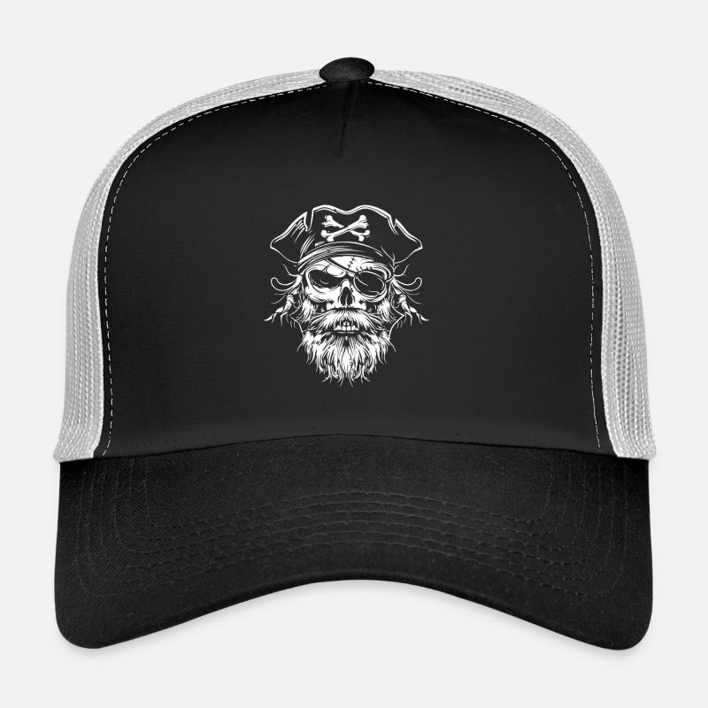 Piratenschädel Bartkapitän - Trucker Cap - Schwarz/Steingrau