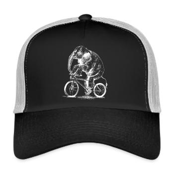 Elefant auf Fahrrad - Trucker Cap - Schwarz/Steingrau - Vorne