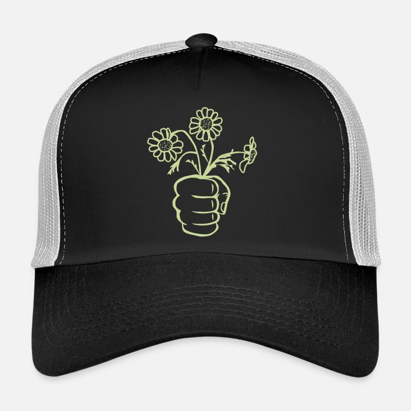Une main de poing avec un bouquet de fleurs Casquette trucker 