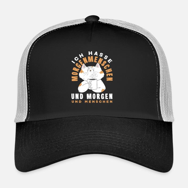 Je déteste les gens du matin Chat au café Casquette trucker 