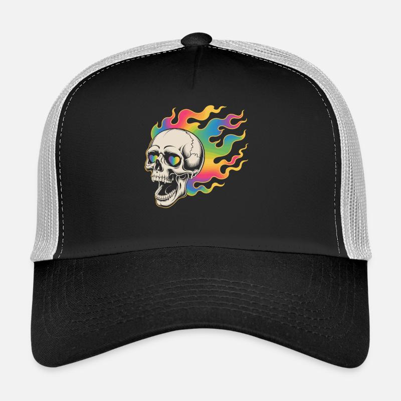 Psychedelischer Totenkopf im Feuerdesign Trucker Cap