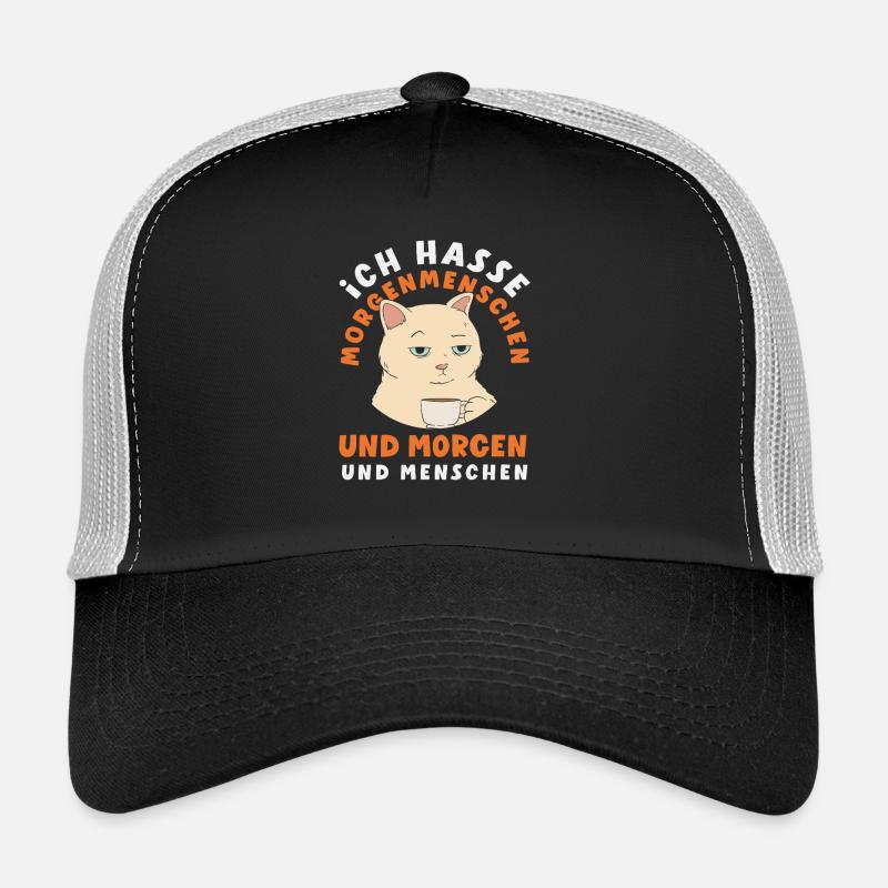 Je déteste les gens du matin Chat au café Casquette trucker 
