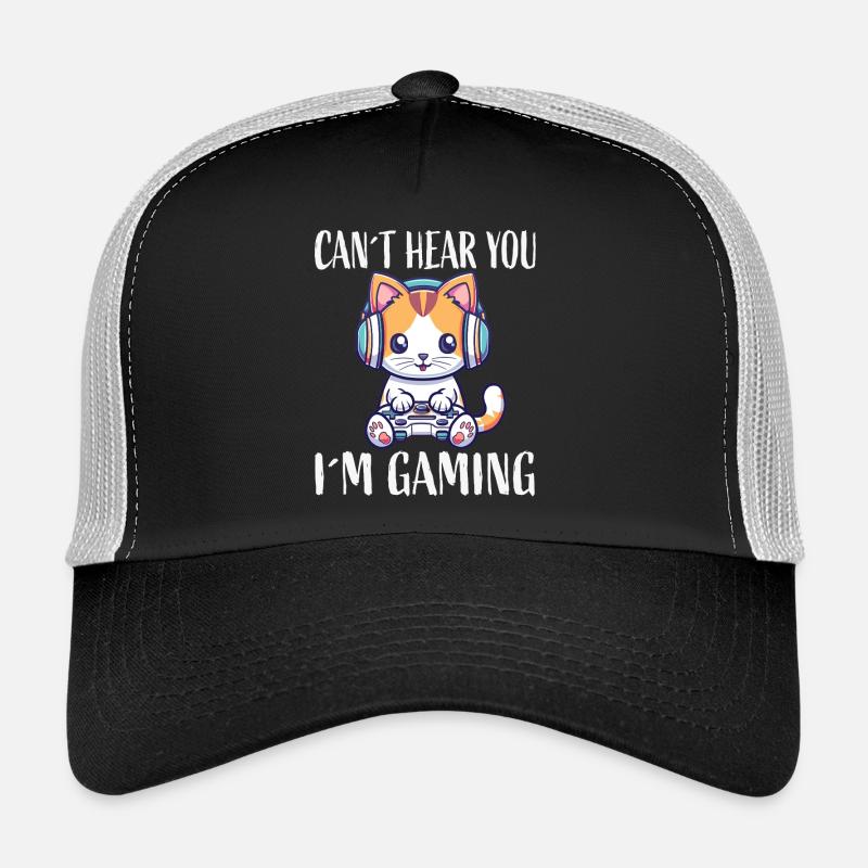 Kitten with headset while gaming Trucker Cap