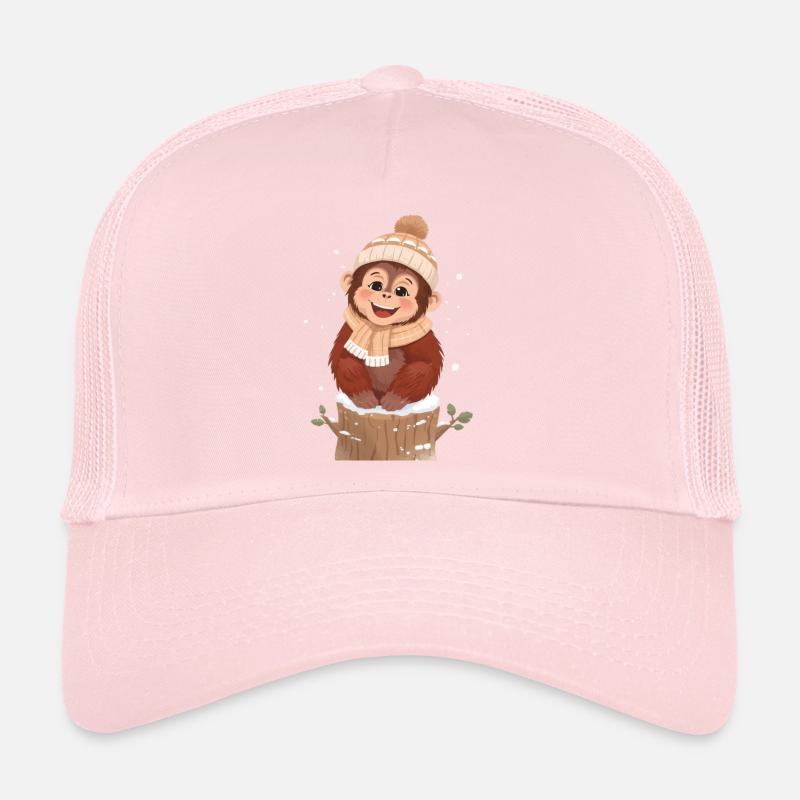 Winter monkey on tree stump Trucker Cap