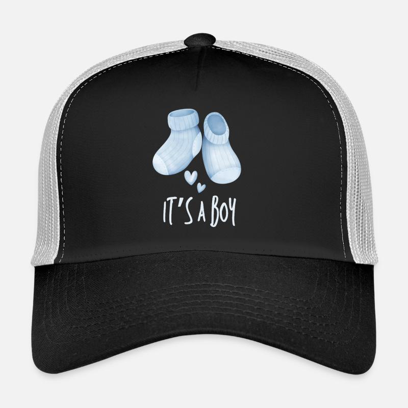 Blaue Babystiefel, es ist ein Junge - Trucker Cap - Schwarz/Steingrau