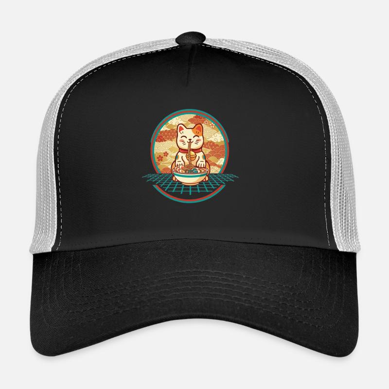Maneki Neko Ramen Glücksbringer Katze - Trucker Cap - Schwarz/Steingrau
