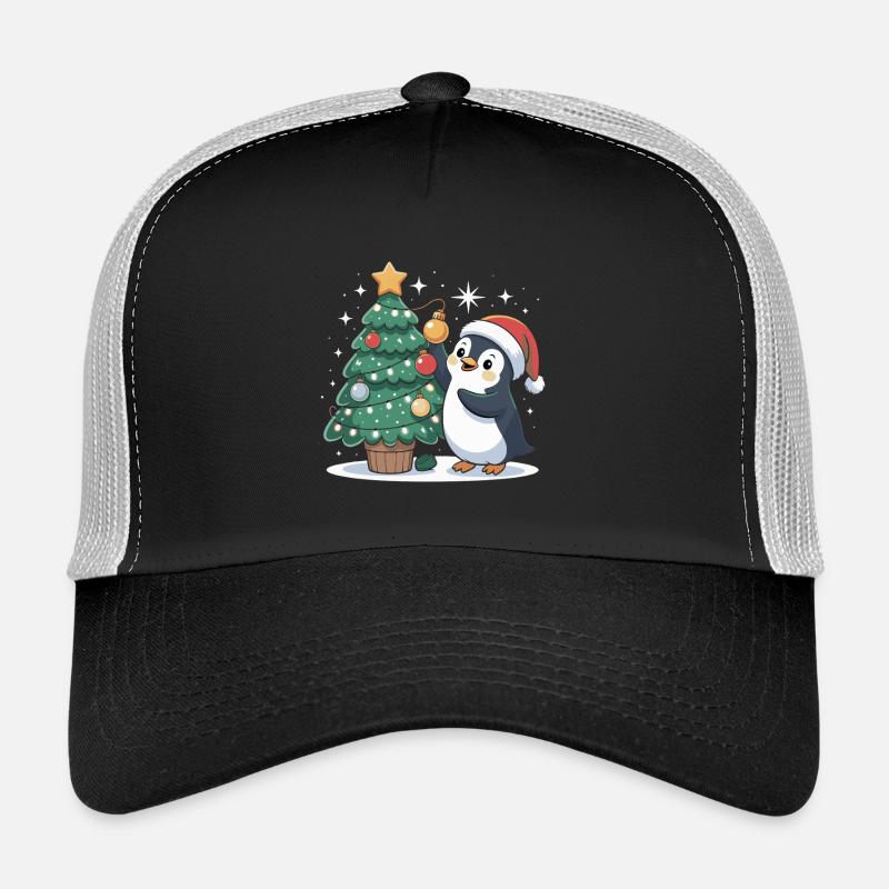 Penguin decorates Christmas tree Trucker Cap