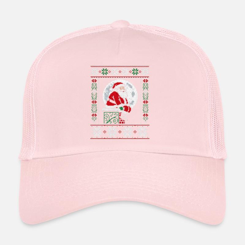 Weihnachts-Pixelkunst-Weihnachtsmann auf Kaminsims Trucker Cap