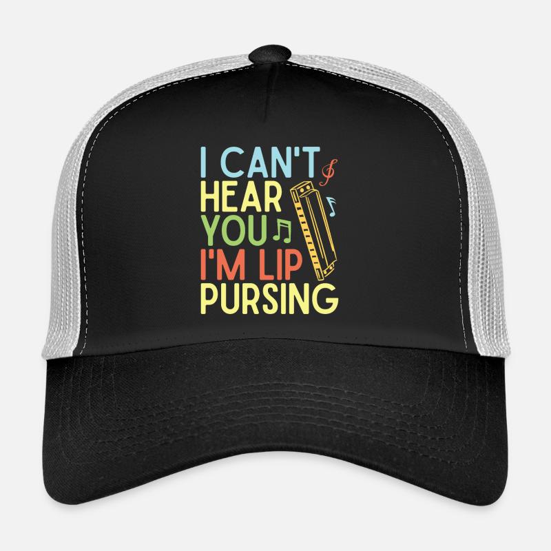 Funny Harmonica Player Lip Pursing Harmonica Trucker Cap