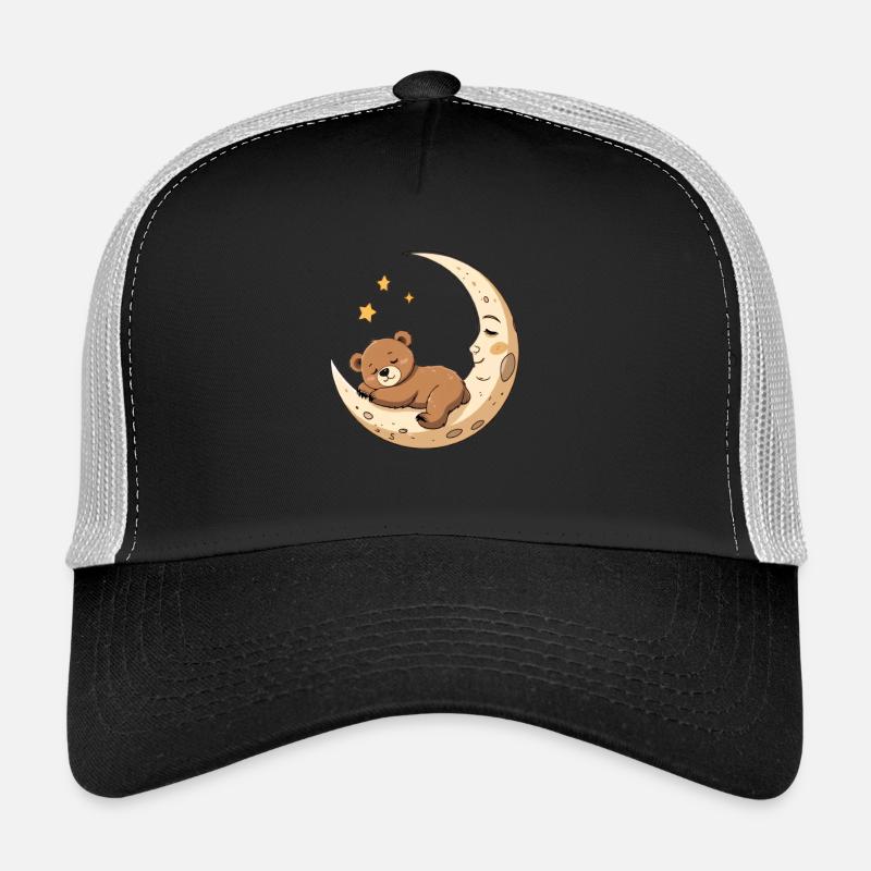 Sleeping Bear on Crescent Moon Illustration Trucker Cap