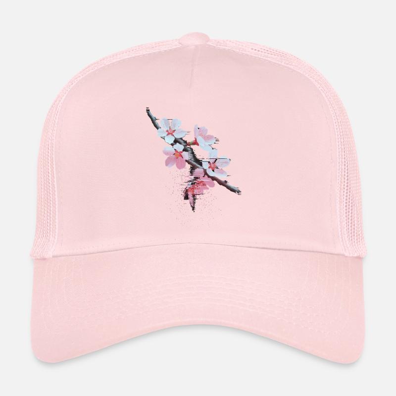 Cherry Blossoms Glitch Art Branch Trucker Cap