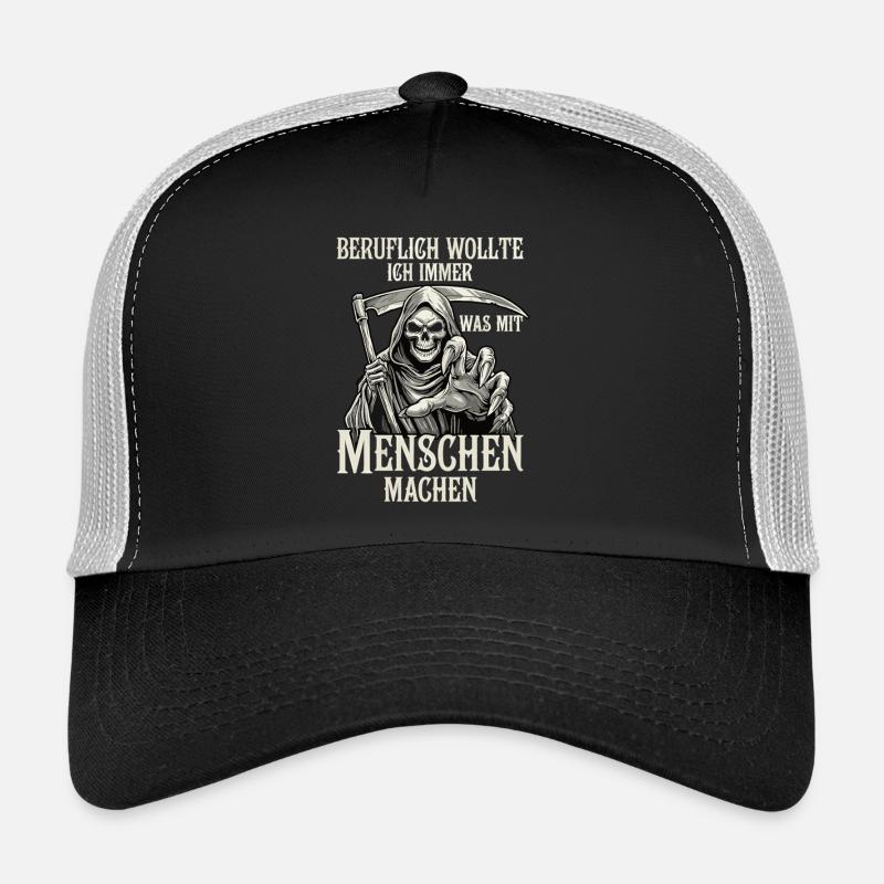 Beruflich was mit Menschen... (Sensenmann) - Trucker Cap - Schwarz/Steingrau