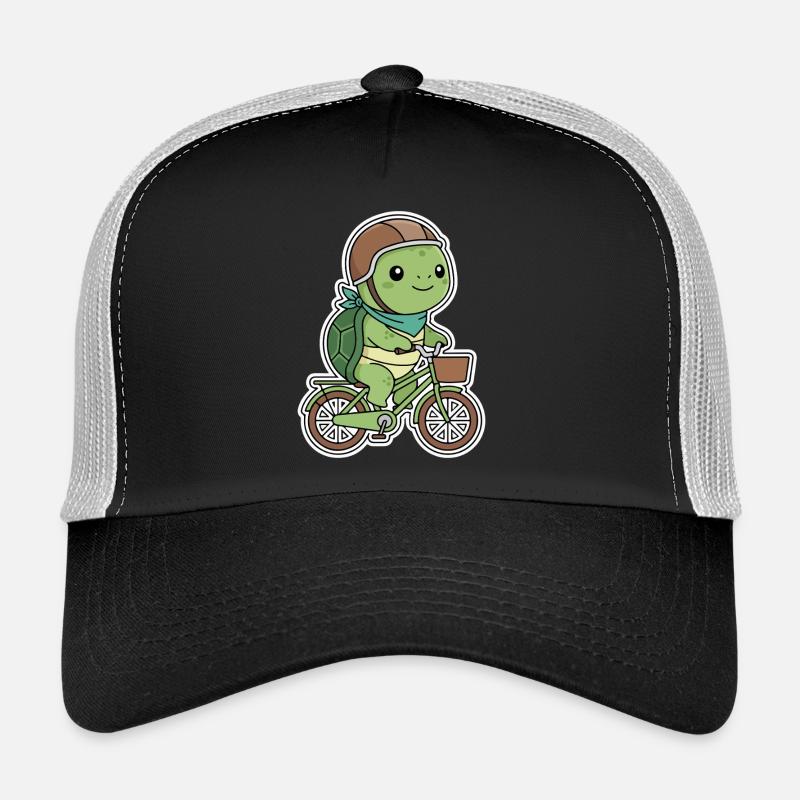 Green turtle on bicycle Trucker Cap