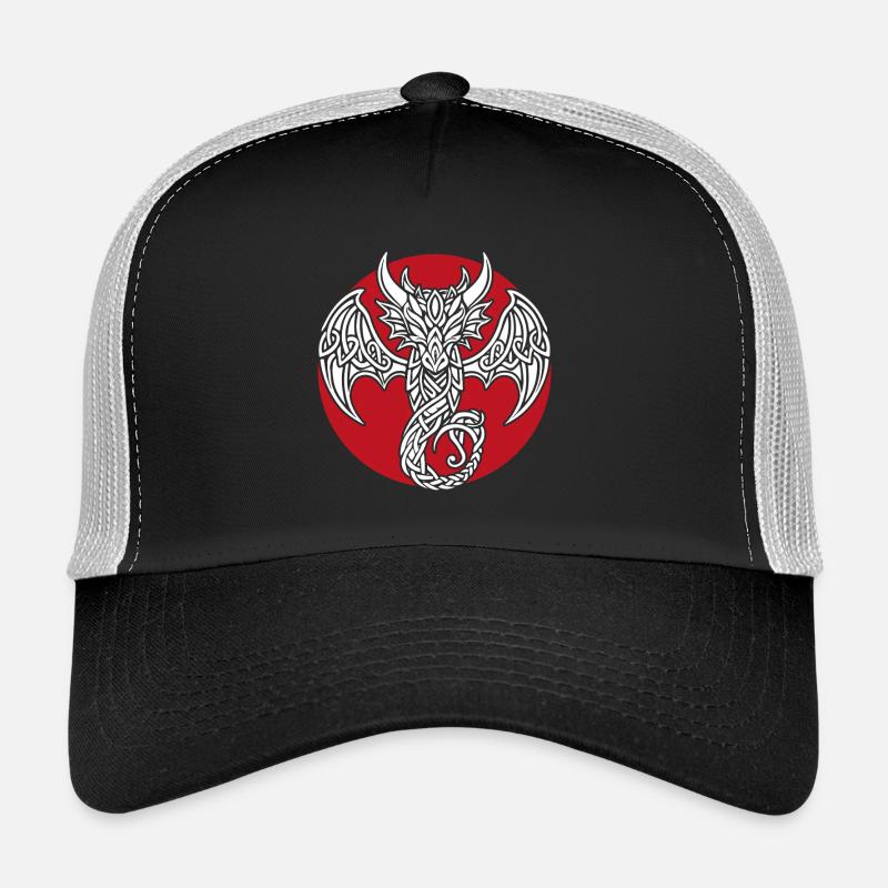 Weißer keltischer Drache auf Rot Trucker Cap