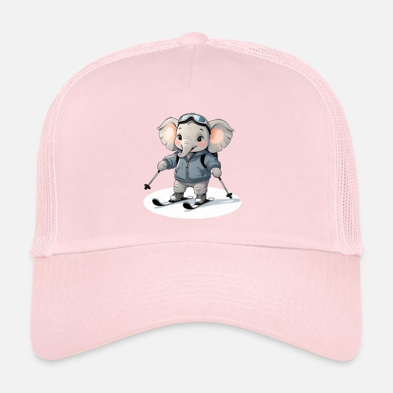 Skiing Elephant Pullover Hoodie Trucker Cap