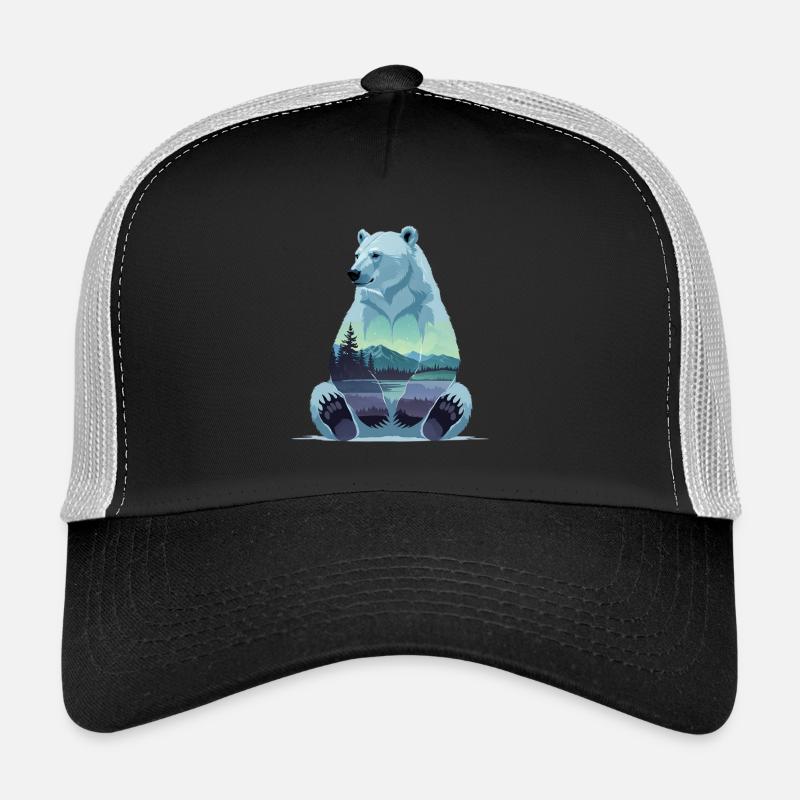 Polar bear with mountain landscape interior motif Trucker Cap