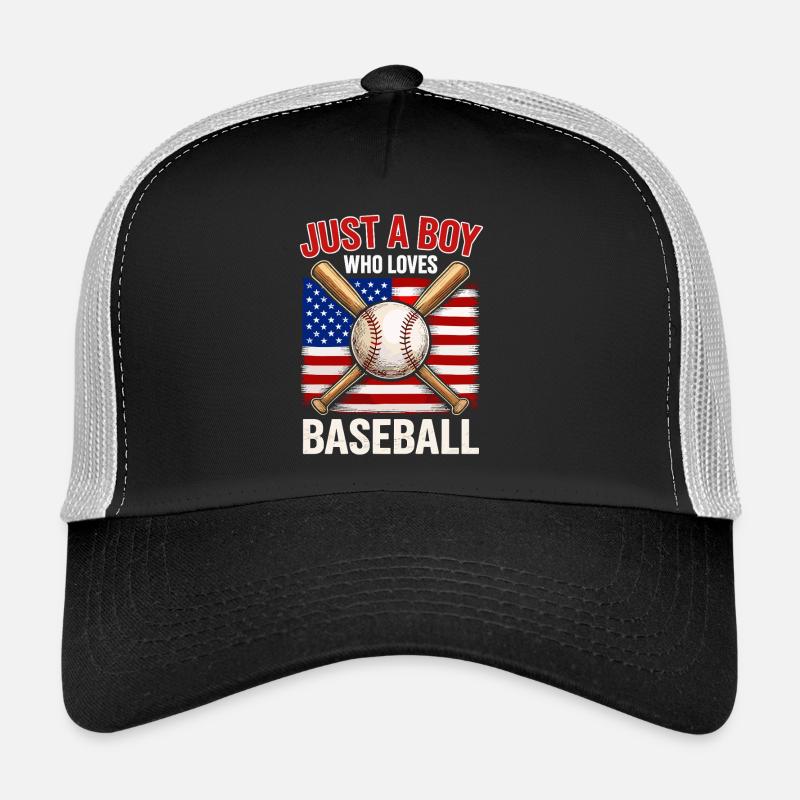 Junge liebt Baseball und Flagge Trucker Cap