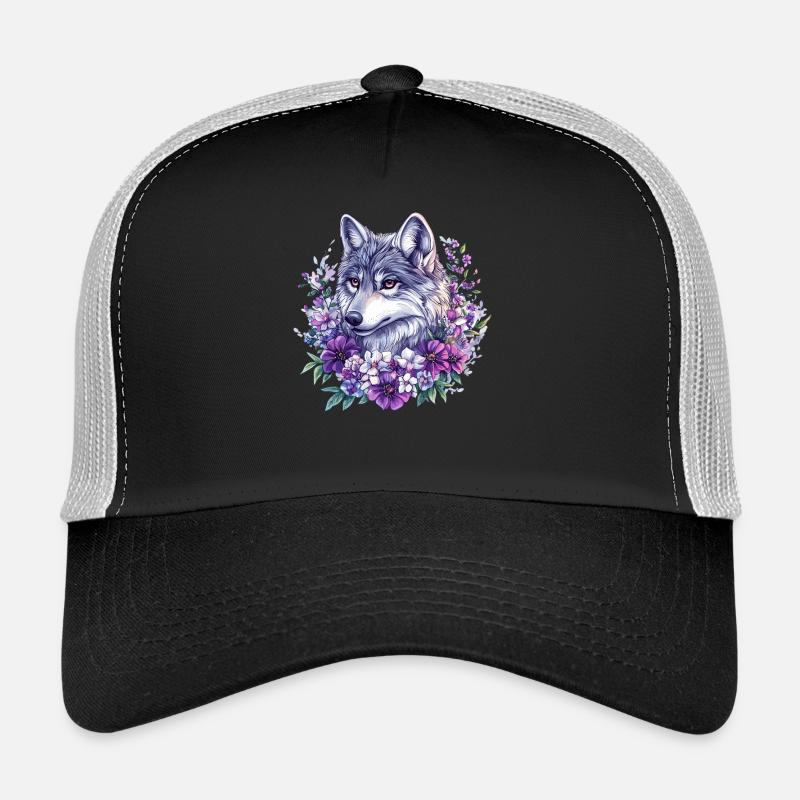 Blumenwolf im Aquarellrahmen Trucker Cap