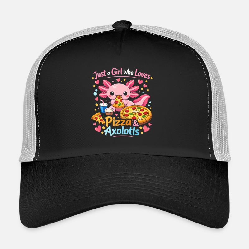 Pizza Axolotl Liebesdesign - Trucker Cap - Schwarz/Steingrau