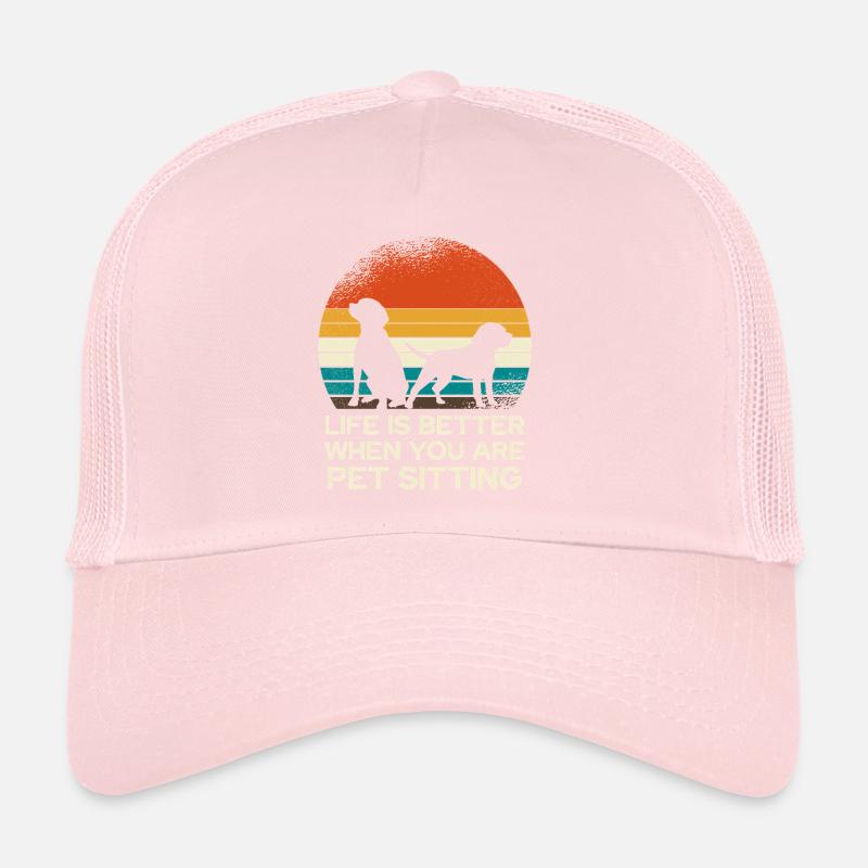 Retro Dog Sitting Sunset Trucker Cap