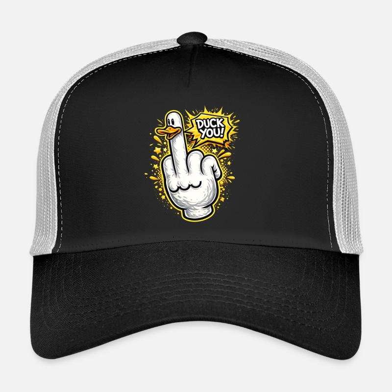 Duck You Comic Style Middle Finger Duck Trucker Cap