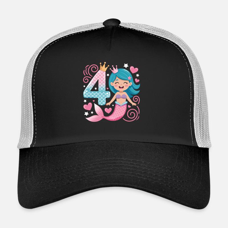 Mermaid 4th Birthday 4 Years Trucker Cap