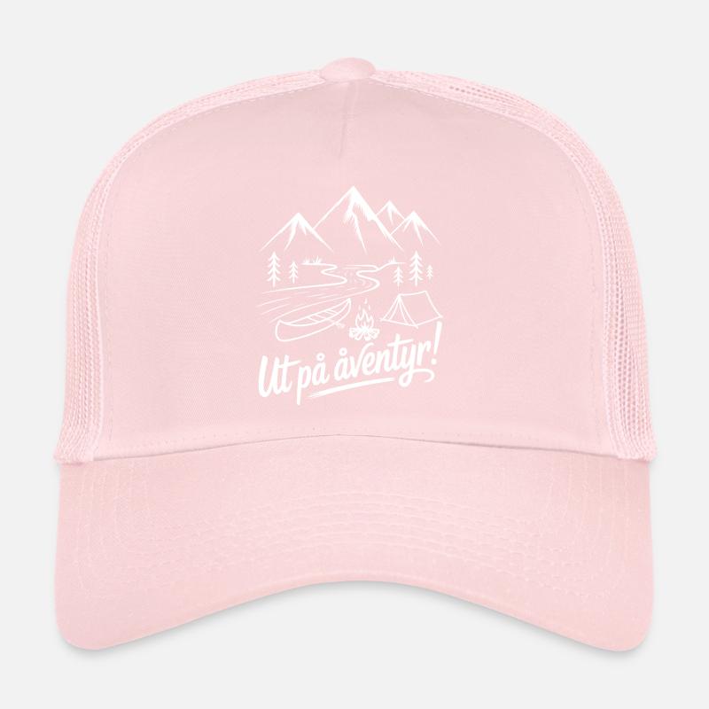 Mountain adventure with tent and river Trucker Cap