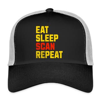 Geschenk T-Shirt Verkäufer EAT SLEEP SCAN REPEAT - Trucker Cap - Schwarz/Steingrau - Vorne