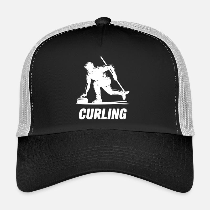 Curling Man Athlete Action Silhouette Trucker Cap