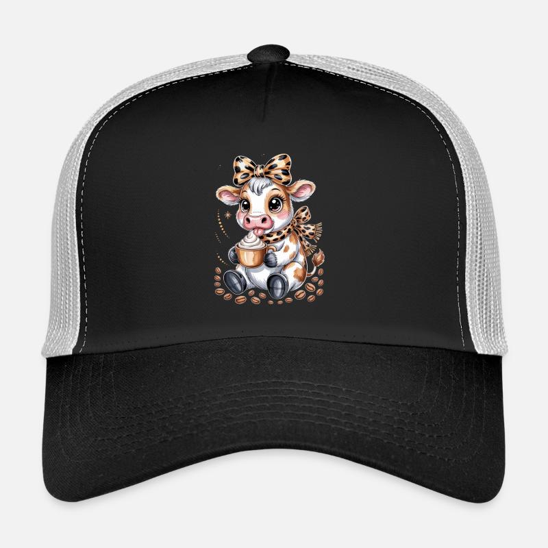 Vache à café sucrée avec cappuccino et grains de café Casquette trucker 