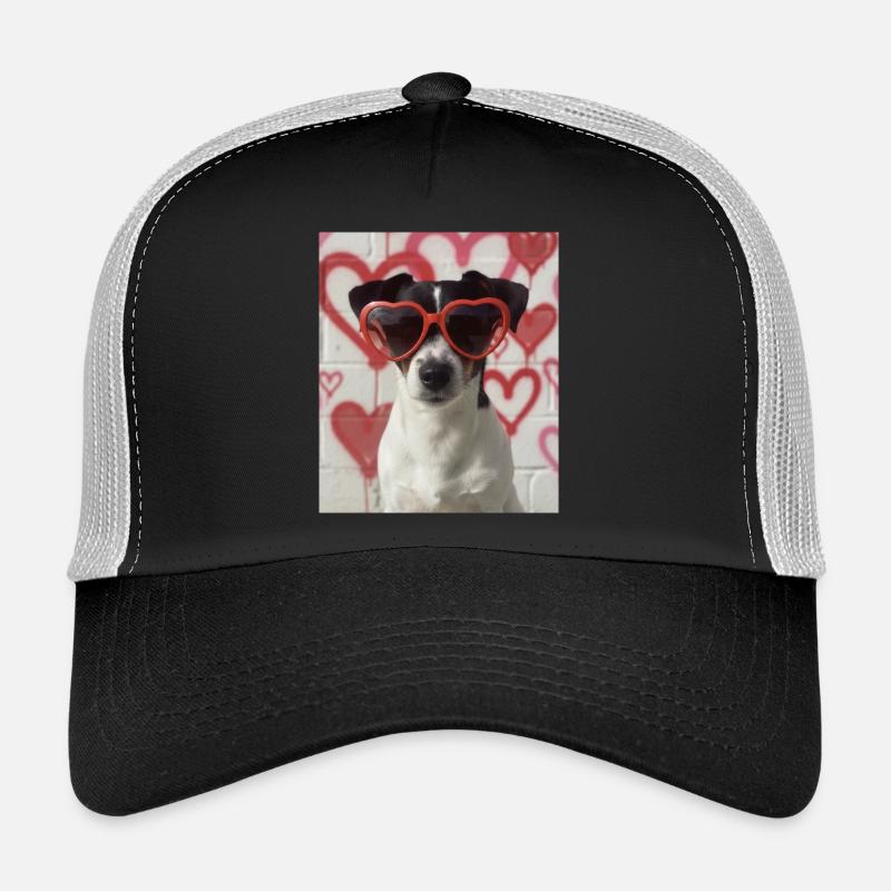 Herzbrille Hund im Graffiti Herz - Trucker Cap - Schwarz/Steingrau