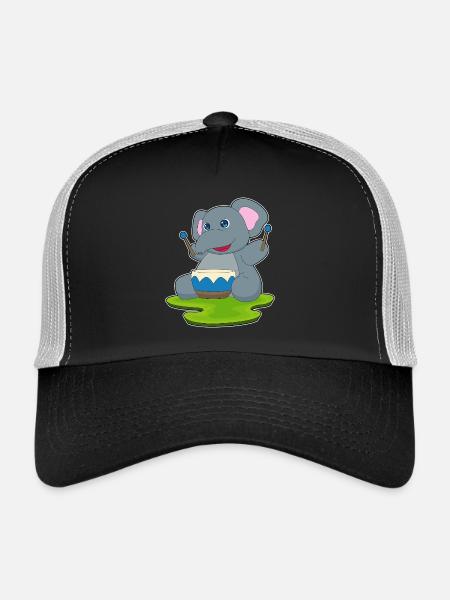 Elephant Musician Drum Music - Trucker Cap - black/stone grey - Front
