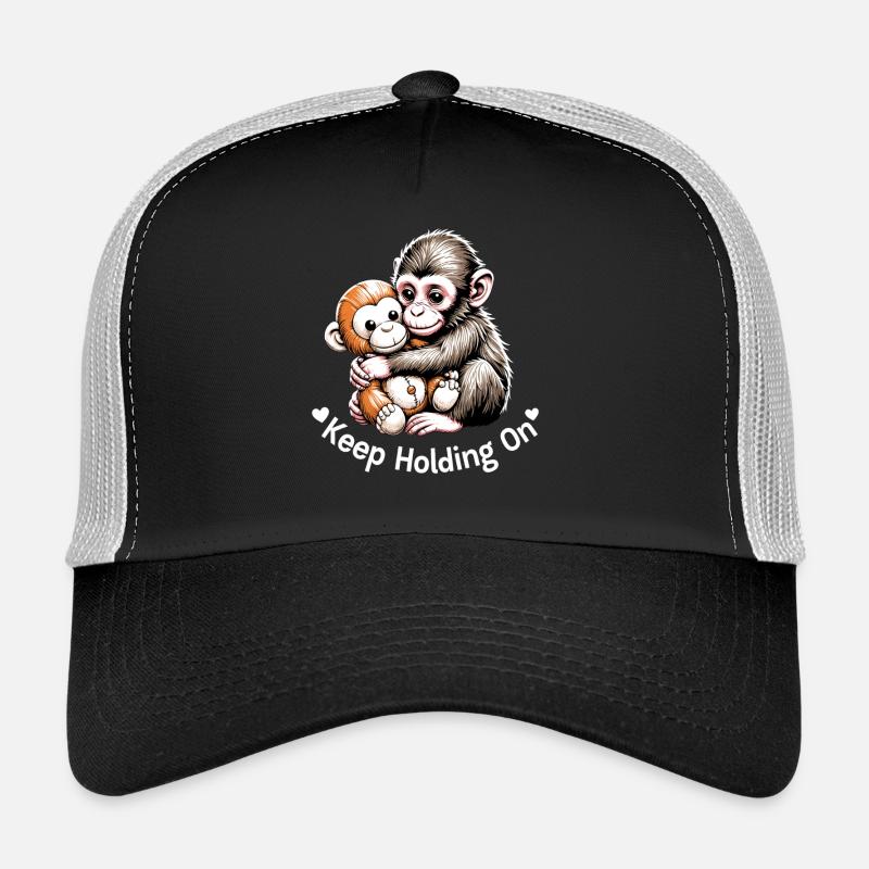 Keep Holding On Monkey Hug Illustration Trucker Cap