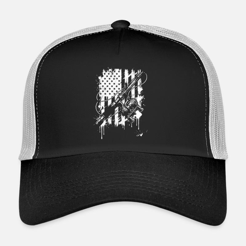 Canne à pêche grunge et graphique de drapeau Casquette trucker 