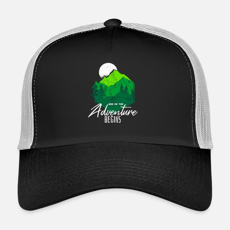 And So The Adventure Begins Mountain Forest Art Trucker Cap