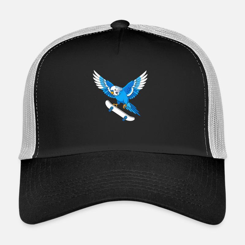 Blauer Papagei auf Skateboard Trucker Cap