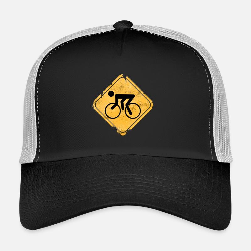 Bicycle symbol on yellow warning sign Trucker Cap