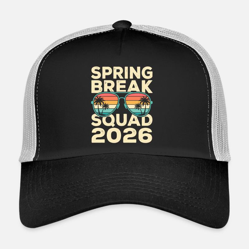 Spring Break Squad 2026 Design rétro de palmiers Casquette trucker 