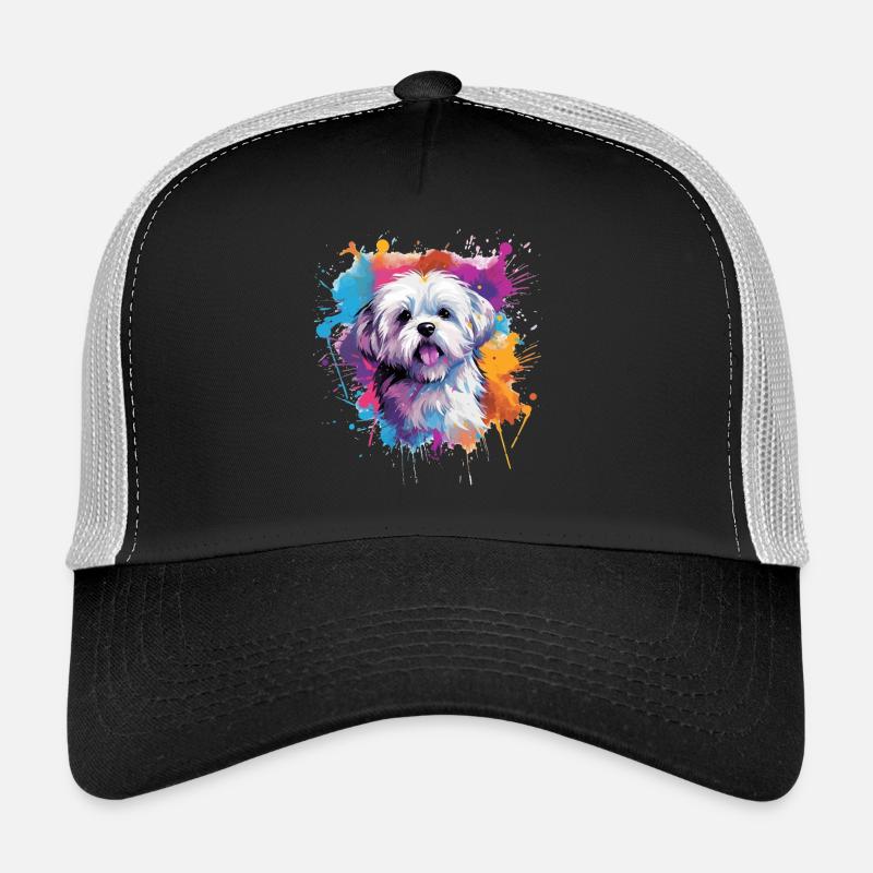 Chien maltais coloré à l’œuvre éclaboussée Casquette trucker 